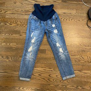 Luxe Essentials Denim Secret Fit Belly Destructed Boyfriend Maternity Jeans